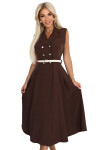 596-4 Elegantní midi košilka se zlatými knoflíky a páskem - CHOCOLATE UNI