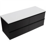 CERANO - Koupelnová skříňka Velora - černá matná, úchytka černá + deska z lit. mramoru Elanys - 12 mm - bílá matná - 160x54,2x46,5 CER-679427