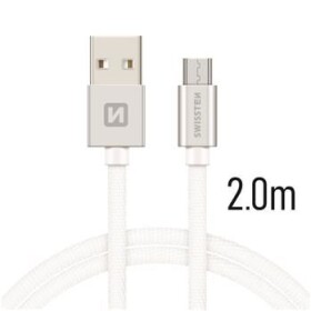 Swissten 71522303 USB 2.0, zástrčka A - zástrčka micro B, opletený, 2m, stříbrný