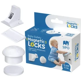 Sipo Magnetické zámky na skříně a zásuvky, sada 4 ks + 1x magnetický klíč, BÍLÁ (SPSBS-M4)
