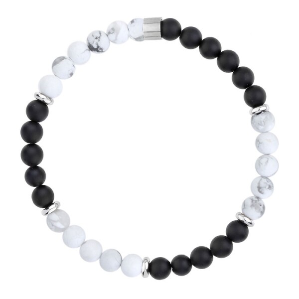 Pánský korálkový náramek Max - 6 mm bílý Howlit a černý Onyx, Bílá/čirá 23 cm