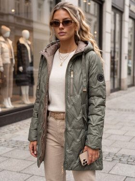 Dámská prošívaná přechodová bunda s kapucí, zelená, FashionStreet TY5770 XXL