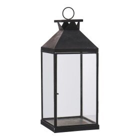 Ib Laursen Kovová lucerna Flat Chimney 31,5 cm, černá barva, sklo, kov