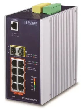 Planet IGS-6325-8UP2S / Switch průmyslový / 8x 1Gb RJ-45 / 2x 2,5Gb SFP / PoE 802.3bt 360W / -40 až 75 °C / fanless (IGS-6325-8UP2S)