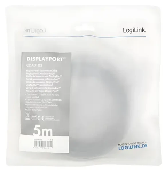 LogiLink DisplayPort 1.2 černo-šedá / Kabel DisplayPort / 5 m / 3840×2400 / 165 Hz (CDA0103)