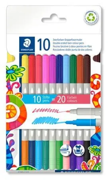 Staedtler Twin Color / Oboustranné fixy / 20 barev / 10 ks (3280 C10)