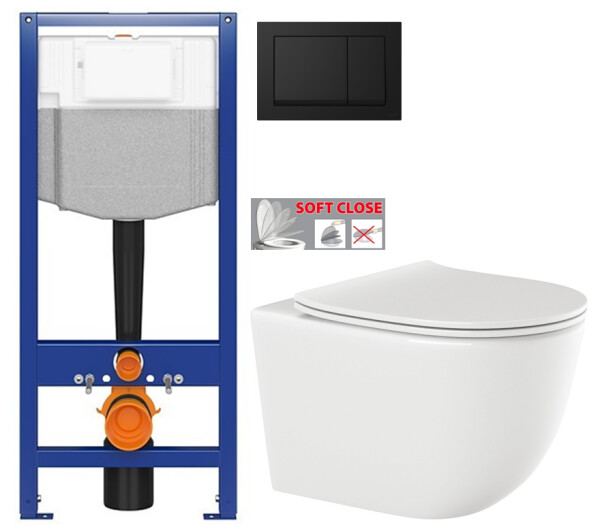 CERSANIT předstěnový instalační systém s černým tlačítkem K97-0574 + WC INVENA TINOS + SEDÁTKO K97-526 0574 NO1