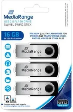 MediaRange MR910-3 USB-Stick 16GB stříbrná / USB 2.0 Type A / Rychlost čtení 17 MB/s / Rychlost zápisu 6 MB/s / Hliník (MR910-3)