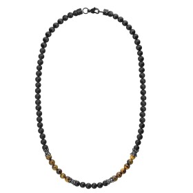 Pánský korálkový náhrdelník Domenico - 6 mm přírodní onyx a tygří oko, Hnědá 47 cm