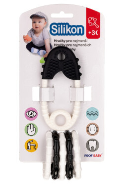 Kousátko špendlík + přívěsky silikon/plast 12cm černobílý na kartě 3m+