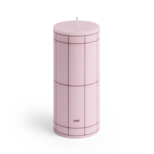 HAY Svíčka Column Candle S Light Pink with Bordeaux Grid 60 h, růžová barva, vosk