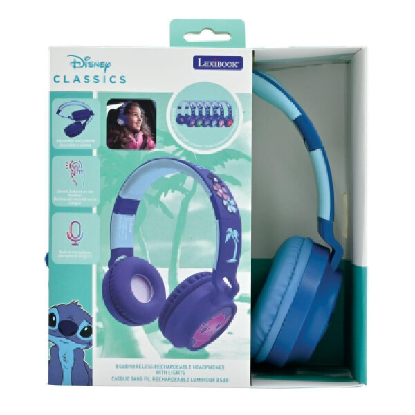 Lexibook 3D bezdrátová sluchátka Stitch se světelnými efekty a limitem hlasitosti
