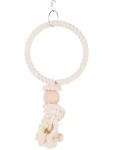 TRIXIE Závěsný bavlněný kruh s dřevěnou koulí 16 cm / Hračka pro ptáky / přírodní materiály