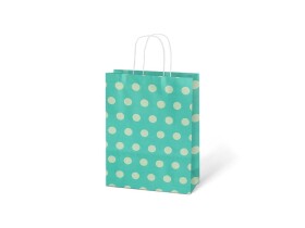 Papírová dárková taška světle modrá s bílým puntíkem Papírová dárková taška světle modrá s bílým puntíkem
