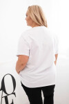 Dámská bavlněná halenka Plus Size s motivem peří bílá + růžová UNI