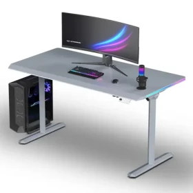 ULTRADESK Quest šedá, šedá deska / Herní stůl / 140 x 70 cm / 72-120 cm / elektrická výška / LED RGB (UD-QST-FRGY/DTGY)