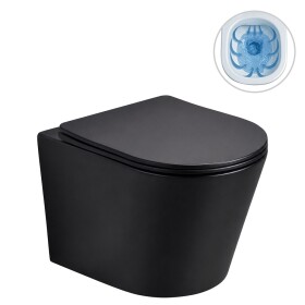 CERANO - WC závěsné Hugo, Vortex - vírové splachování + Slim/SoftClose sedátko - černá matná - 53x36 CER-680364