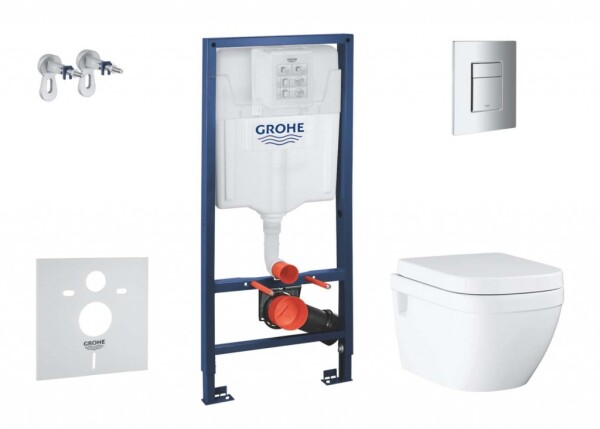 GROHE - Solido Set předstěnové instalace, klozetu a sedátka Euro Ceramic, softclose, tlačítko Even, chrom SANI15BB1104