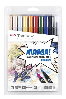 Tombow, ABT-10C-MA, ABT Dual Brush pen, oboustranné popisovače, Manga set Shonen, 10 ks