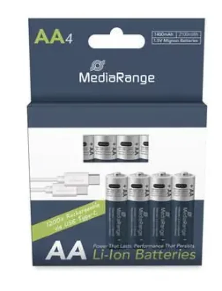MediaRange nabíjecí USB-C Li-Ion baterie Mignon AA / 1400mAh / 1.5V / 4ks (MRBAT161)