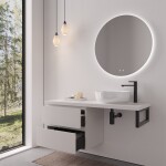 CERANO - Koupelnová skříňka Carole - bílá matná + deska pod umyvadlo Navira Pro - 36 mm + konzole černá - 160x46x51,6 CER-606222