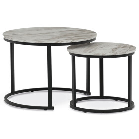 Set 2 ks stolků, MDF deska, dekor bílý mramor, kovová podnož, černý lak