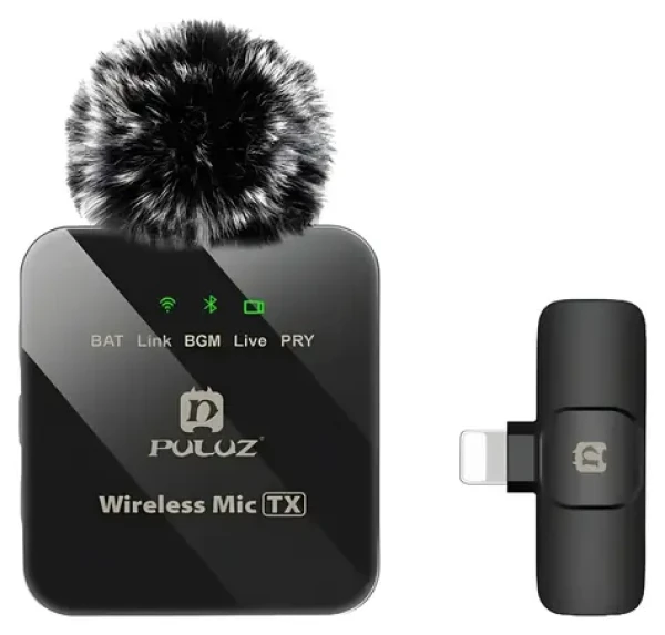 Puluz Klopový mikrofon Lightning černá / Klopový mikrofon / bezdrátový / 2,4 GHz / dosah 20 m (PU645B)