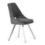 Židle jídelní, šedá látka, kovové nohy, broušená nerez.