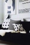 Fine Little Day Povlak na polštář Gran black 50 x 50 cm, černá barva, bílá barva, textil