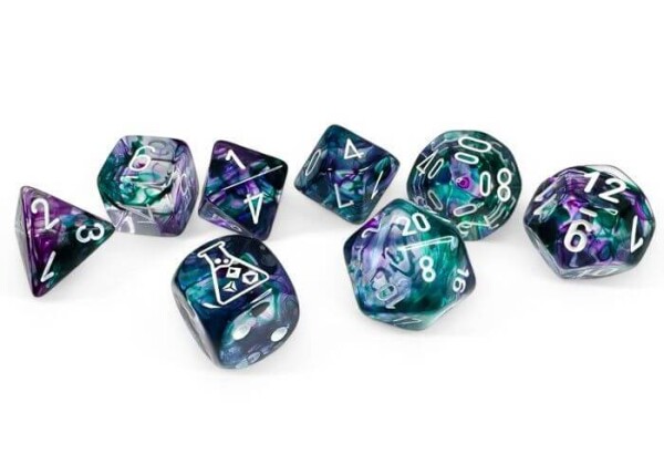 Sada kostek Chessex Nebula Flourite/White Polyhedral 7-Die Set + Bonus Die