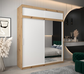 Šatní skříň Abi T2 s nástavcem Barva korpusu: Dub artisan, Rozměry: 200 cm, Dveře: Bílá
