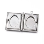 Přívěsek - nerezový otvírací medailonek na fotku - obdélník - platinový - 26 x 19 mm - 1 ks