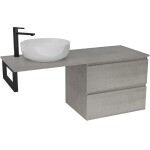 CERANO Koupelnová skříňka Carole - betonově šedá + deska pod umyvadlo Navira Slim - 18 mm + konzole černá - 160x46x49,8 cm