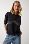 Happiness İstanbul Women's Black Chain Detailed Oversize Knitted T-Shirt