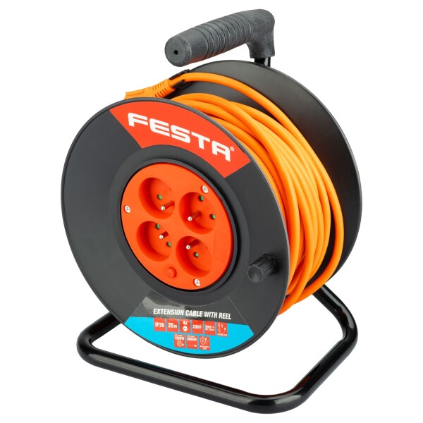 FESTA 37760 Prodlužovací kabel na bubnu, 25m, 4 zás., 3x1,5mm, oranžový