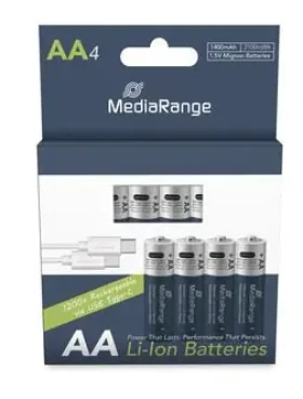 MediaRange nabíjecí USB-C Li-Ion baterie Mignon AA / 1400mAh / 1.5V / 4ks (MRBAT161)