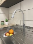 RAV Slezák - SÁZAVA - Dřezová baterie s flexibilním ramínkem, Chrom/Šedá, 3,8" SA006.0/13S