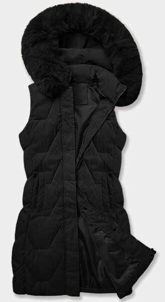 Černá dámská vesta s kapucí olemovanou kožešinou J Style (16M9172-392) odstíny černé L (40)