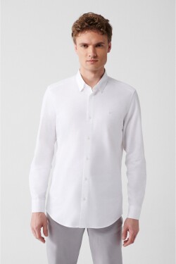 Avva Men's White 100% Cotton Buttoned Bottom Collar Dobby Slim Fit Slim Fit Shirt