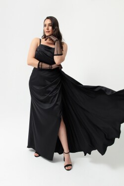 Lafaba Dámské černé saténové večerní šaty na jedno rameno plus velikosti promoční šaty