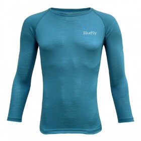 Funkční triko MERINO modré, dlouhý rukáv, a malým nápisem "Blue Fly" unisex L - modré