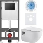 CERANO - Kompletní WC set Basic/Dure - bílá lesklá - WC tlačítko Maxio/Černá - závěsné - předstěnová instalace - 51x35 CER-8050BD85893