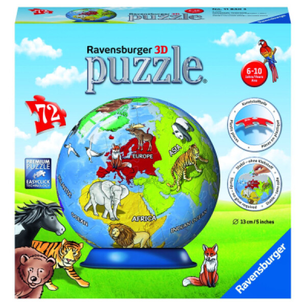 Ravensburger 3D puzzleball globus se zvířaty anglický 72 ks