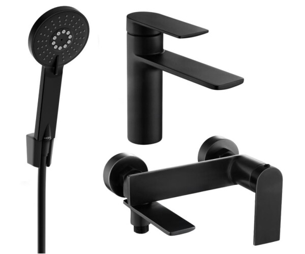 MEXEN - Zero SET umyvadlová + vanová baterie s příslušenstvím R40, černá 71103R40-70