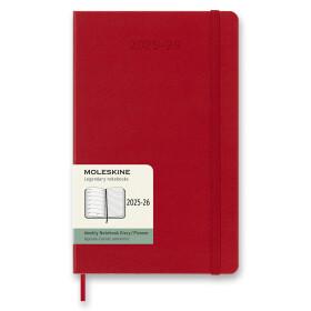 18měsíční diář Moleskine 2025 - 26 - tvrdé desky, L, týdenní - červený