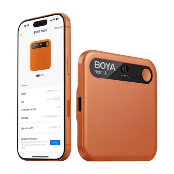 BOYA Notra oranžová / Zvukový záznamník s AI překladačem / 64GB / 24h / BT / Wi-Fi / USB-C (6977490712376)