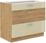 Spodní skříňka Artisan 80 D 3S BB - Premium Box Barva korpusu: Dub artisan, Barva dvířek: Krémový lesk