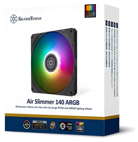 Silverstone Air Slimmer 140 ARGB černá / Ventilátor / 140 mm / 1700 RPM / 33 dB / 82 CFM / 4-Pin PWM (SST-AS140B-ARGB)