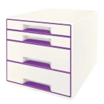 Leitz WOW CUBE, 4 zásuvky, bílá/purpurová