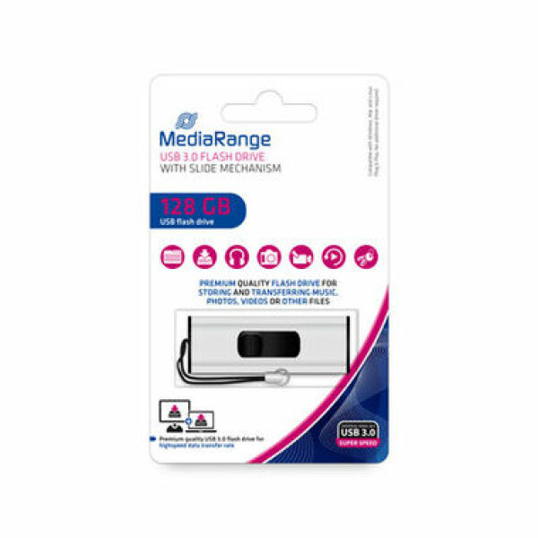 MediaRange MR918 128GB stříbrná / Flash Disk / USB-A 3.0 / čtení: 80MBs / zápis: 25MBs (MR918)